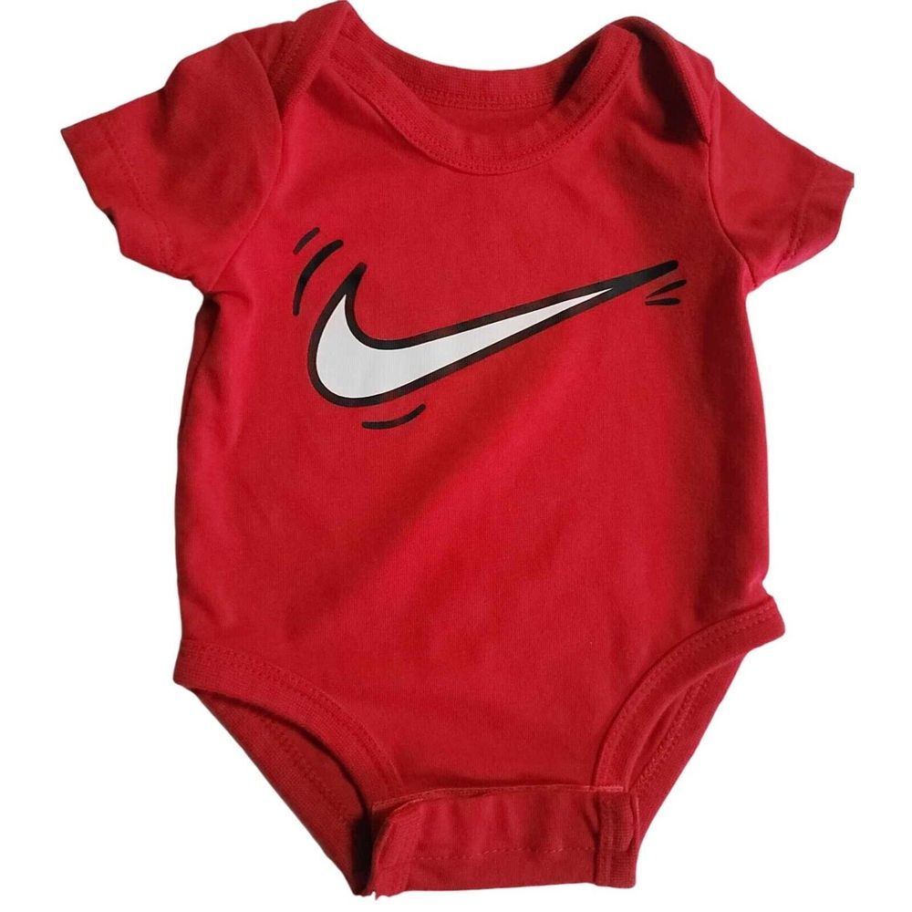 Nike Newborn Red One‎ PieceBody Suit Tshirt Snaps White Swoosh